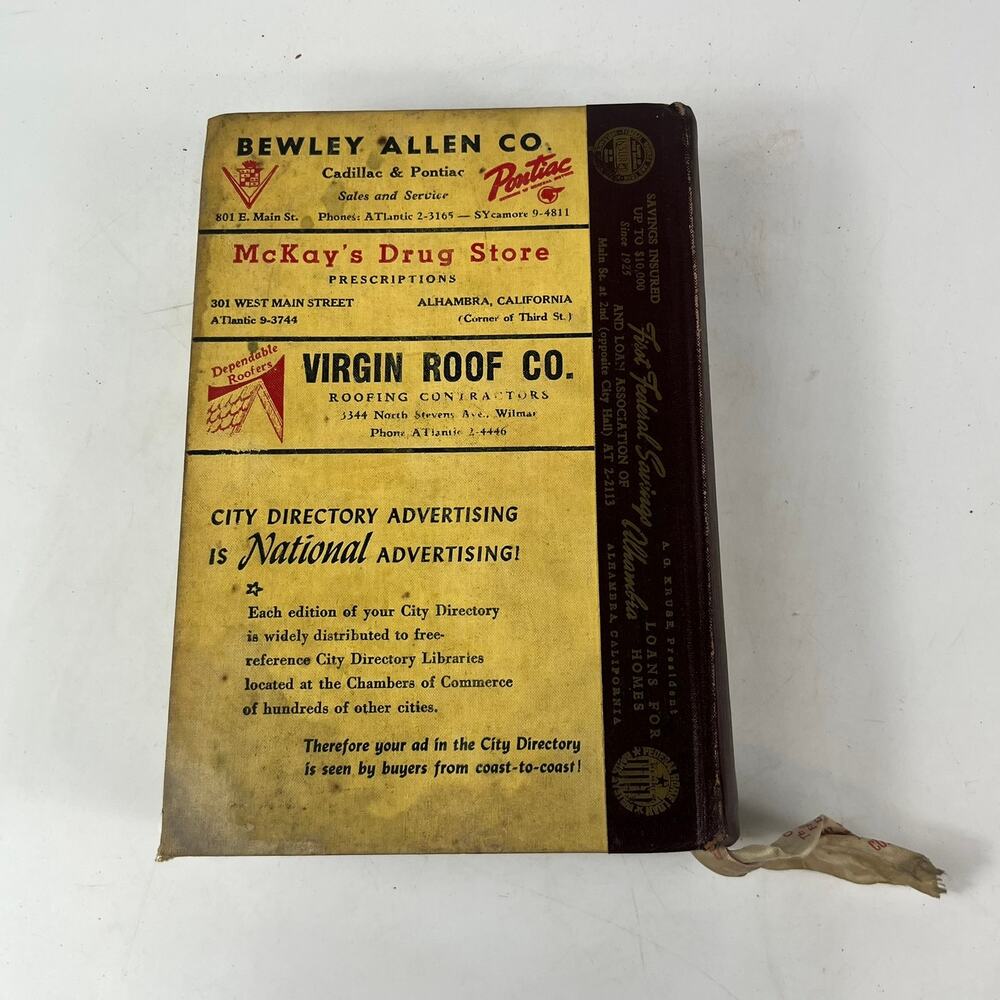 1952 CA Los Angeles Alhambra City Directory POOR Business Ancestry Genealogy Vtg - Picture 2 of 16